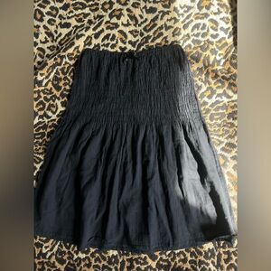 Black babydoll strapless dress with bow detail